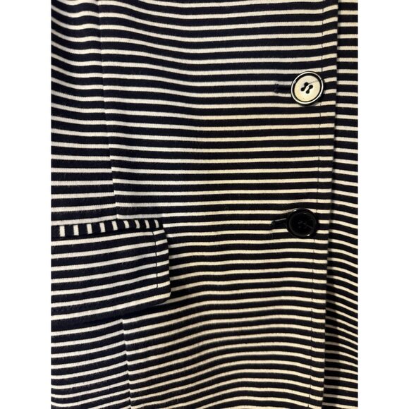 Talbots Suit Jacket Blazer L Large Navy Blue Ivory Stripe Unlined Cotton Blend - Picture 2 of 11